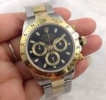 Swiss Grade Replica Rolex Daytona 7750 Two Tone Black Face 40mm Men Watch